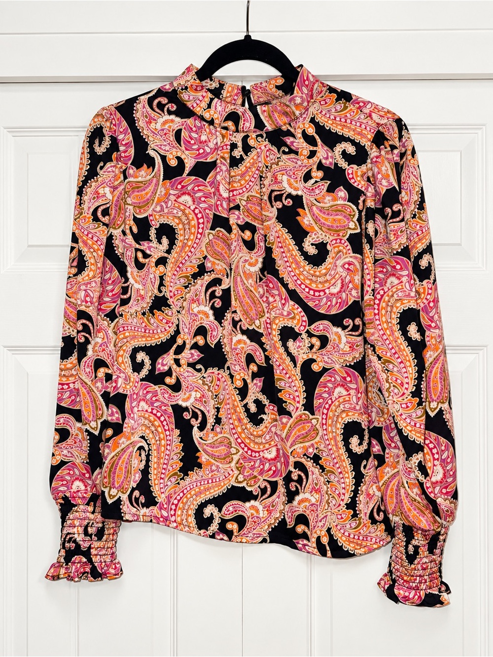 Who What Wear Pink & Orange Paisley Mock-Neck Blouse